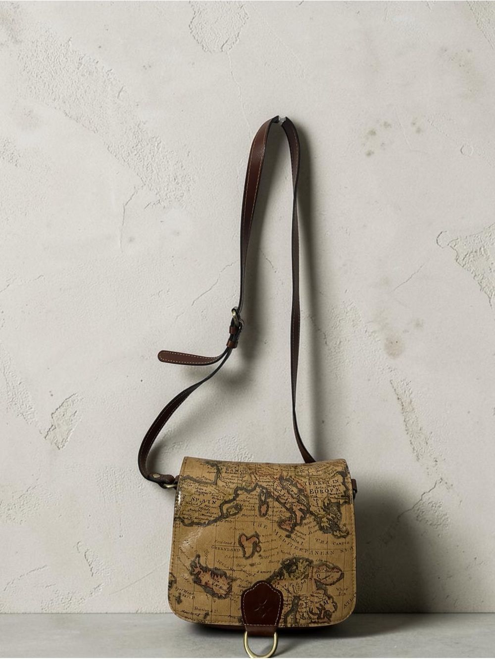 Patricia Nash Ilina European Map Leather Flap Crossbody Saddle Bag Purse